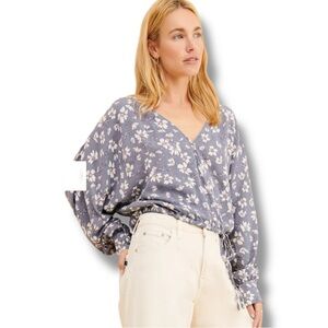 Dress Forum Free People Gray/Purple Blouse with Bishop Sleeves and Relaxed Fit